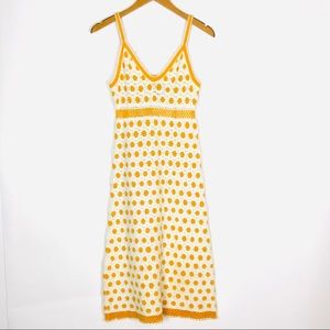 Tory Burch Yellow White Crocheted Midi Dress